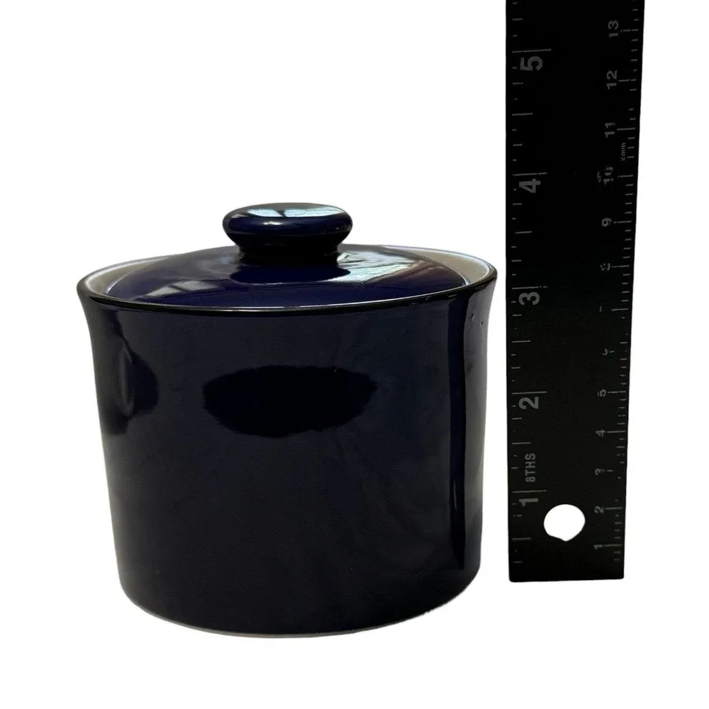 Gibson Sensations II Cobalt Blue Stoneware Canister Jar w Lid Kitchen Storage